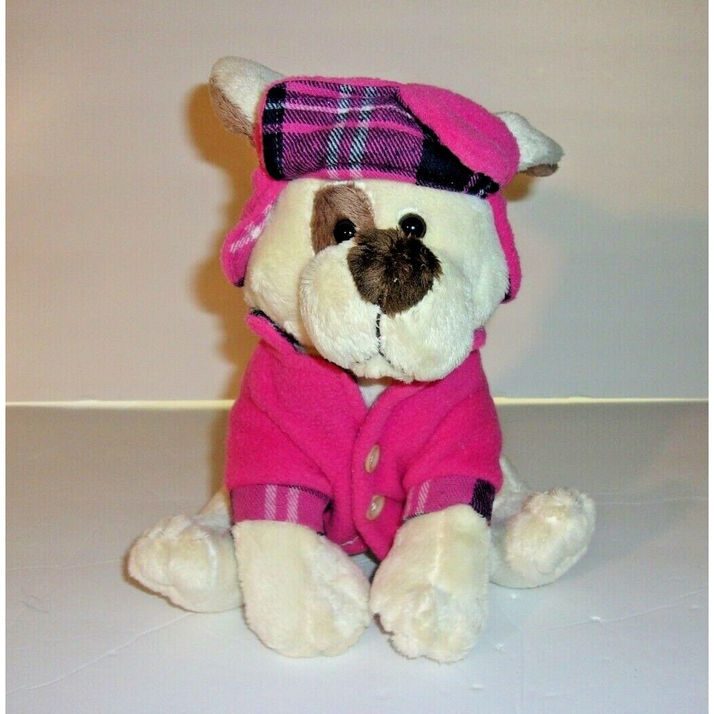 Animal Adventure Tan Puppy Dog Spot Pink Winter Coat Hat Plush 2010 8"